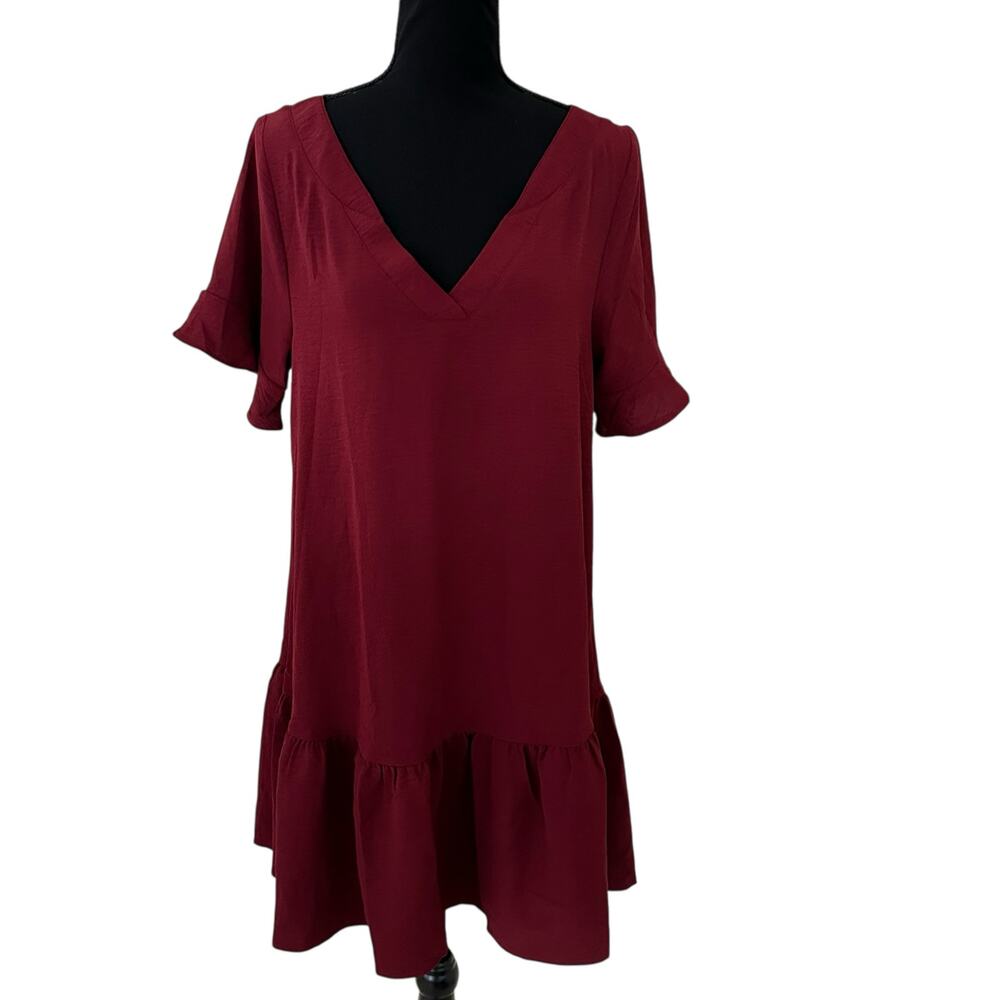 Women V-Neck Short Sleeve Burgundy Cover Up Dress Size S NWT - Picture 8 of 8